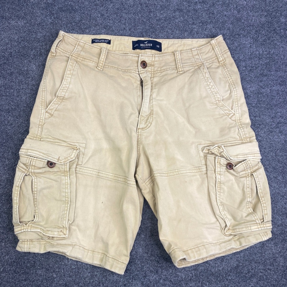 Hollister Classic Cargo Shorts Mens 33 Khaki Tan Epic Flex Cotton Blend Utility